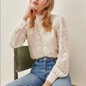 NWT REFORMATION Emme Ivory Embroidered Blouse M